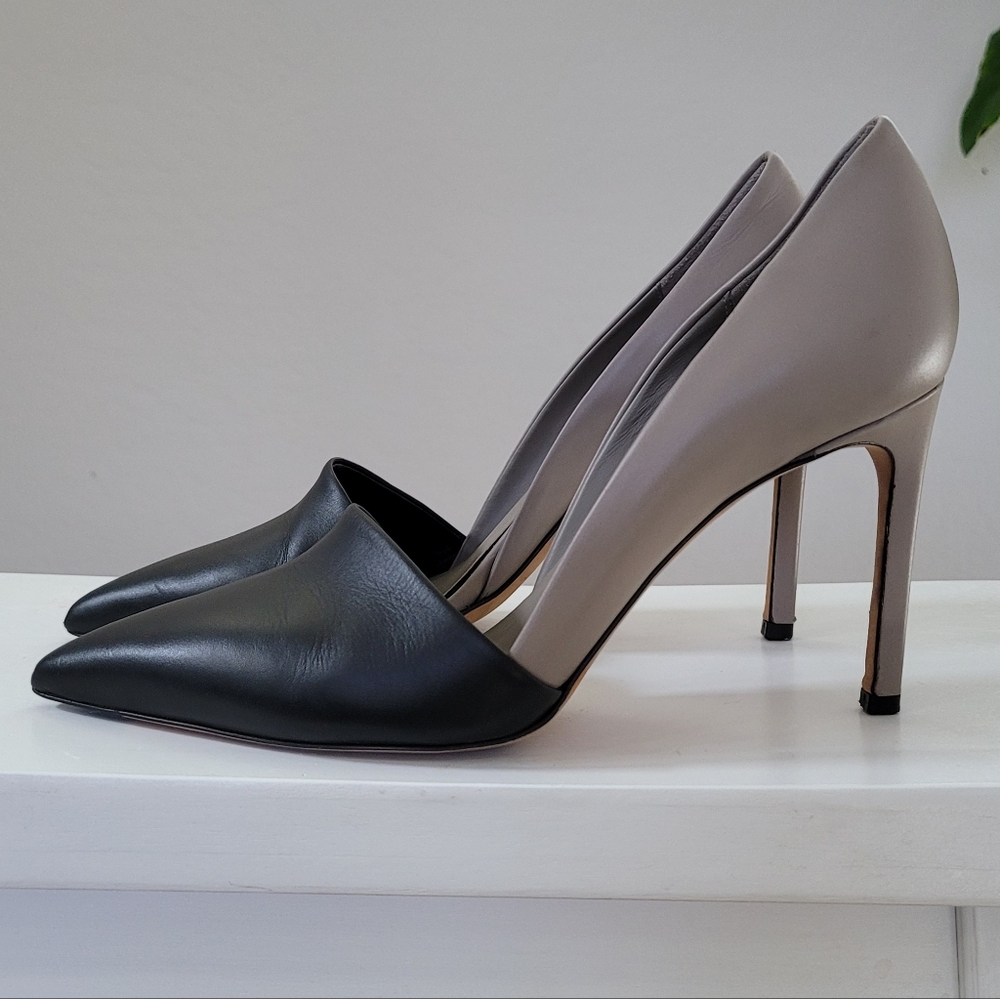 vince Cosette Pump Two Tone Leather Pointed Toe Heels Black Gray Taupe 8.5